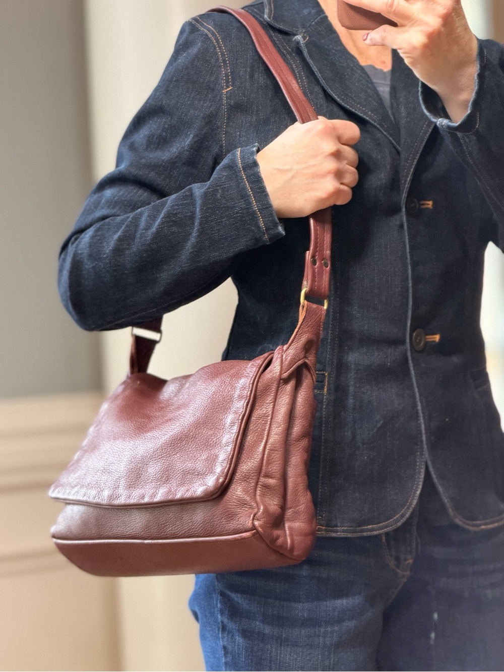 Heacock Vintage Artisanal 1980’s Burgundy/Brown Deerskin Leather Shoulder Bag